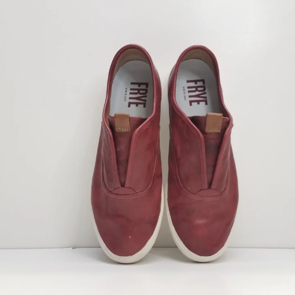 Frye Chambers Slip On Leather Sneakers Burnt Red